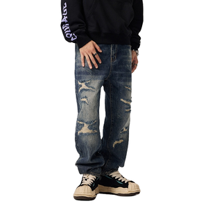 Pantalones de Hombre de Alta Calidad, Estilo Urbano, con Bordado Sólido, Parches de Mezclilla, Desgastados, Corte Regular, Personalizados - Product Image 1