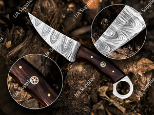 มีดแค้มปิ้งใบตายเหล็กดามัสกัส ดีไซน์ใหม่ปี 2026 ด้ามไม้พะยูงธรรมชาติ OEM 58 HRC คมกริบ พร้อมปลอก - Product Image 3