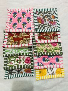 High Quilted hand <b>block</b> print cotton quilted coaster set floral drink mat absorbent mug holder table decor handmade kitchen pad - Product Image 3