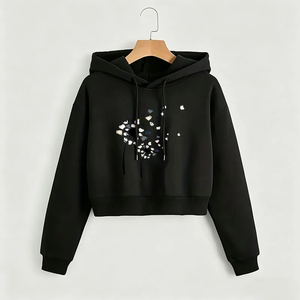 Hoodie Fashion <b>Cat</b> Flower Print Autumn Winter Cropped Sweatshirt Crop <b>Top</b> Sweatshirts Gothic Casual Style Clothes - Product Image 2