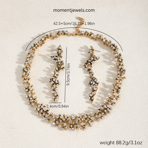 Conjunto de Joyería de Pedrería Chapada en Oro, Collar y Pendientes Colgantes Florales, Accesorios de Moda para Novias y Fiestas - Product Image 5