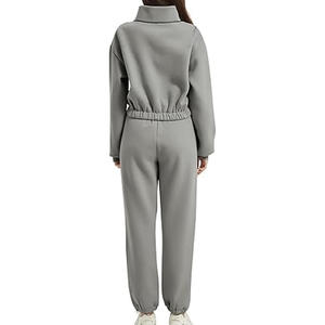 Ensemble de survêtement gris oversize en polaire avec sweat-shirt à quart de zip et pantalon unisexe, décontracté, respirant, couleur unie, pour l'automne - Product Image 2