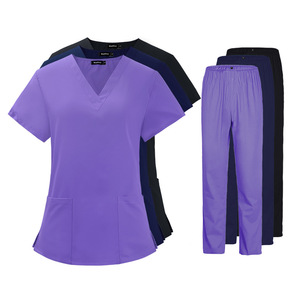 Tenues Médicales Tendance Été pour Femmes et Hommes – Ensembles Blouse et Pantalon d'Infirmière Col V Extensibles 4 Directions en Polyester Spandex Tricoté pour Hôpital - Product Image 2
