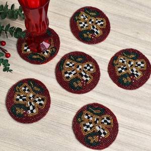 Handmade Beaded <b>Coasters</b> for Drinks or Coffee <b>Table</b>, Set , Christmas <b>Coasters</b> for Farmhouse Style <b>Table</b>, Decorative - Product Image 4