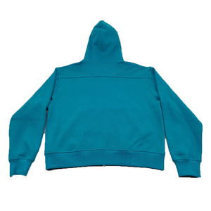 Sweat-shirt à capuche zippé turquoise avec imprimé géométrique jaune, vêtement décontracté unisexe, style automne - Product Image 2