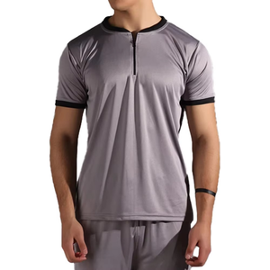 Men's Gray Quick Dry Sporty <b>Tracksuit</b> Short Sleeve Half-Zip T-Shirt Full Length Pants Lightweight Summer Wear Mens <b>Tracksuit</b> - Product Image 6