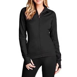 Women Full Zip Sport <b>Jacket</b> Black Long Sleeve Side Pockets Breathable Spandex Polyester Autumn <b>Wear</b> - Product Image 4