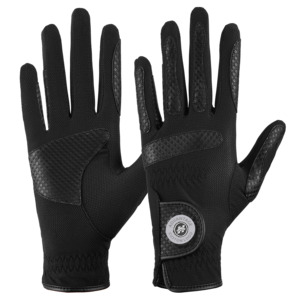 Gants d'équitation de performance, spécifiquement de la dernière génération, noirs, professionnels, en maille synthétique extensible avec empiècements pour une meilleure circulation de l'air. - Product Image 1