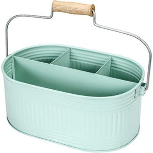 Organizador de Cocina de Metal Galvanizado de Calidad Deluxe con Asa de Madera, Porta Cubiertos para el Hogar y Suministros de Hotel - Product Image 1