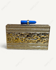 กระเป๋าคลัทช์ลายตาปีศาจทำจากลาพิส ลาซูลีสีฟ้าธรรมชาติ |   กล่องใส่เครื่องประดับทองเหลืองทำมือ |   แฟชั่นหรูหรา คลาสสิก ลำลอง งานแต่งงานเจ้าสาว - Product Image 5