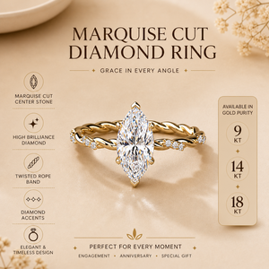 Bague de fiançailles en or jaune avec 2 diamants moissanite taille marquise et motif infini torsadé |   Bague de Mariage Minimaliste Vintage pour Femme - Product Image 6