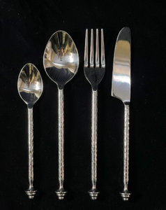 Couverts élégants et durables en acier inoxydable couleur argent, avec manche torsadé argenté, pour la maison, l'hôtel, le restaurant et les mariages, qualité 18/10. - Product Image 3