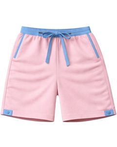 Ensemble décontracté d'été pour homme : débardeur rose sans manches et short en coton avec bordure bleu ciel et cordon de serrage – Ensemble deux pièces - Product Image 4