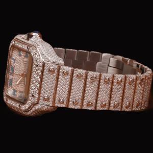 Reloj de Lujo Hecho a Mano con Movimiento de Cuarzo, Esfera Cuadrada con Números Romanos Totalmente Adornada con Diamantes de Moissanita, Estilo Hip Hop - Product Image 3