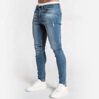 Expédition immédiate – Jean en denim tricoté respirant et écologique pour homme, taille mi-haute, coupe crayon, décontracté, uni, délavé, printemps, été, automne, hiver