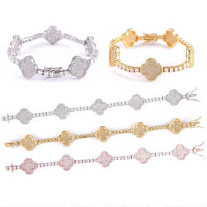 Fully Iced Out Clover Tennis Bracelet <b>Solid</b> <b>Gold</b> VVS Clarity Lab Diamond Stackable Charm - Product Image 3