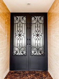 Royal Luxury Rust-resistant Wrought Iron Main Door Geometric Patterned Glass Panels Minimalist <b>Swing</b> Design Easy-to-Assemble - Product Image 6