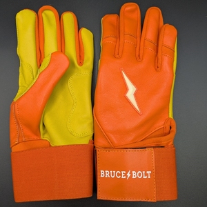 Guantes de Bateo de Cuero Naranja Bruce Bolt, Cierre de Gancho y Bucle Ambidiestro, Unisex para Adultos, Entrenamiento - Product Image 5