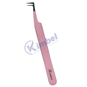 Pinzas de Acero Inoxidable de Punta Puntiaguda de Marca Privada, 90 Grados, Color Rosa, para Extensión de Pestañas, Pinzas para Extensión de Pestañas de Volumen - Product Image 1