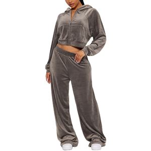 <b>velour</b> tracksuit for women Wholesale Custom Velvet Sweatsuit Women Hoodie Sweatpants Sets Jogger Zipup Hoodie <b>Velour</b> Tracksuits - Product Image 3