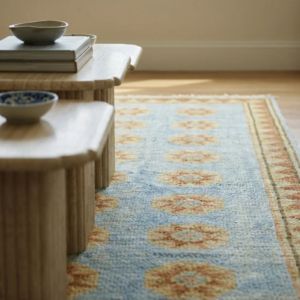 Alfombra de Lana Azul Tejida a Mano Z&H HOME, Diseño Floral, Antideslizante, Apta para Mascotas, Pelo Corto y Grueso, Decoración Moderna para el Hogar - Product Image 1