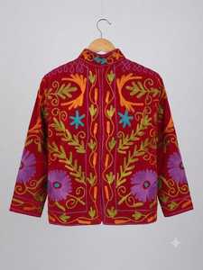 CHOHAN TEXTILE Handmade Breathable Knitted Embroidered <b>Quilted</b> Cotton <b>Jacket</b> Women Floral <b>Pattern</b> Stand Autumn/Winter Outerwear - Product Image 1