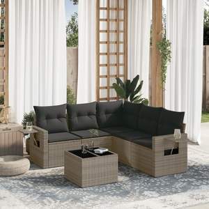 Conjunto de sofá de jardín de ratán gris para 6 personas, muebles de exterior de diseño contemporáneo con estructura de acero y mesa de vidrio templado. - Product Image 3