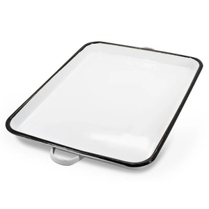 Rectangle <b>Enamel</b> <b>Baking</b> <b>Tray</b> With Handles White Finish Dishwasher Safe Kitchen Use Single Tier Minimalist Design - Product Image 3