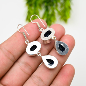 Material Customized 925 <b>Solid</b> Sterling <b>Silver</b> Faceted Blue Sapphire September Month Birthstone Two Stone Hook <b>Earring</b> - Product Image 3