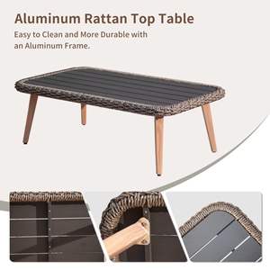 Tavolino da caffè moderno da giardino in vimini intrecciato a mano in vimini in alluminio per tutte le stagioni Set da giardino kaki da 4 pezzi - Product Image 5