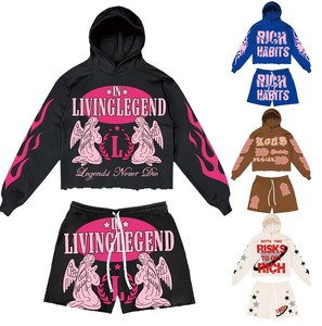 Conjuntos para Hombre, Logotipo Personalizado, Felpa de Algodón, Conjuntos Cortos de 2 Piezas para Hombre, Sudadera con Capucha de Alta Calidad y Pantalones Cortos a Rayas - Product Image 4