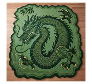 Alfombra de lana verde musgo irregular con diseño de dragón o alfombra 3D de dragón del bosque hecha a mano con lana 100% premium de Nueva Zelanda - Product Image 3