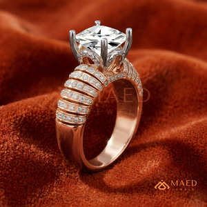 Round Cut Moissanite Engagement Ring Rose Gold Plated Multi Row Pave Band Wedding Ring Jewelry <b>Gift</b> - Product Image 2