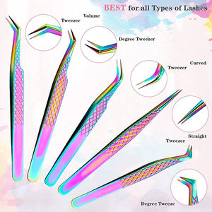 Ensemble de 5 pinces à cils, pinces à cils droites et courbées, pinces à cils en titane pour extensions de cils, pinces à cils volumineuses - Product Image 2