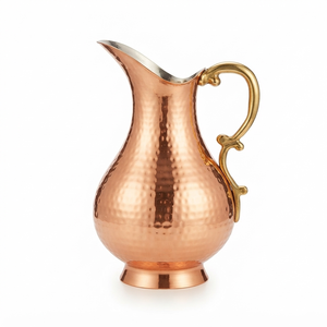 Carafe à eau en cuivre de couleur laiton antique martelé de luxe, pichet en métal gravé à la main, vaisselle, décoration d'intérieur, ustensiles de cuisine, restaurant - Product Image 1