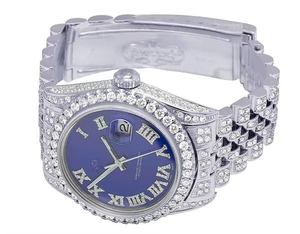 El mejor diseño Bisel azul VVS Moissanite Diamond Roman Dial Mecánico Automático Iced Out reloj Hip Hop Moda de lujo a bajo precio - Product Image 5