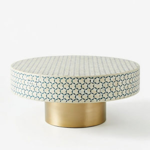 Mesa de Centro de Alta Calidad con Incrustaciones de Concha de Capiz, Redonda, con Patrón de Madreperla, Muebles para Hogar Moderno - Product Image 6