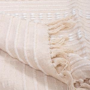 Plaid en tricot texturé style ferme, rayé blanc, tissé à la main, épais, bohème, décoratif, avec pompons - Product Image 6