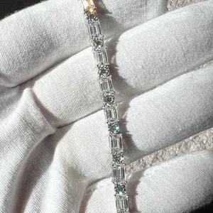 Pulsera de tenis de diamantes de corte esmeralda para mujer, chapada en rodio plateado, estilo vintage, joyería de boda cristiana, brazaletes de aleación - Product Image 5