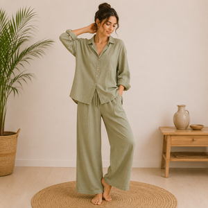 Ensemble de vêtements de détente pour femmes, 100% coton gaze, pyjama écologique, vêtements de nuit pour femmes, style décontracté d'été - Product Image 1