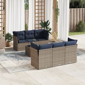 Juego de sofás de patio de ratán sintético gris de 7 piezas con cojines, muebles duraderos para exteriores - Product Image 1