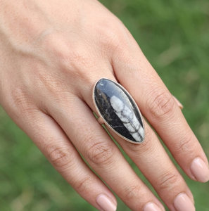 Natural Orthoceras Gemstone <b>Ring</b> 925 Sterling <b>Silver</b> Rose &Yellow Gold Plated Handmade Pear Cabochon <b>Statement</b> Jewelry Gift <b>Ring</b> - Product Image 2