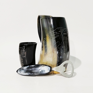 Horn <b>Mug</b> Shot Glass and Bottle Opener (3 Pcs <b>Set</b>) Authentic Mead and Beer Tankard Vintage Stein With Horn Best Quality - Product Image 6