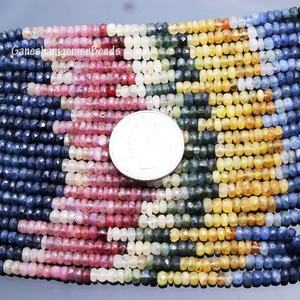 Cuentas facetadas de zafiro multicolor AAA en forma de rondel |   Cuentas de Zafiro Multicolor de 3-4 mm, Cuentas Arcoíris Multicolor |   Cuentas Redondas de Zafiro Multicolor Enteras - Product Image 2