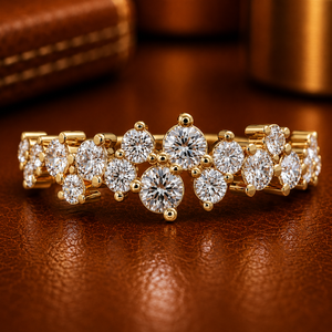 Trending Rings Round Cut Lab Grown Diamond Half Eternity Band Ring 14K Pure Gold Engagement Band For Women Fine Wedding Jewelry - Product Image 1