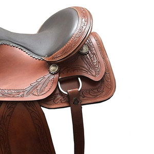 Selle de cheval en cuir de style western avec arceau en bois et quincaillerie en laiton pour l'équitation, le trail et le cowboy - Product Image 3
