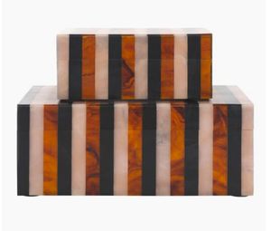 Handcrafted Amber Diamond Harlequin Pattern Resin Inlay <b>Small</b> Decorative <b>Storage</b> <b>Box</b> With Lid For Jewelry - Product Image 2