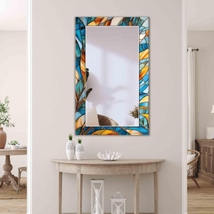 Espejo Rectangular de Lujo con Mosaico Azul Turquesa y Marco Artístico con Incrustaciones Amarillas Ámbar, Espejo Decorativo Moderno - Product Image 5