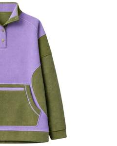 Sweat-shirt d'hiver surdimensionné en polaire pour femme, lavande et olive, avec col à boutons-pression et poche kangourou, style fabricant personnalisé - Product Image 4