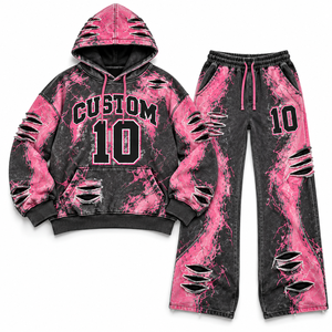 Conjunto Deportivo Personalizado de Sudadera con Capucha y Pantalones Anchos, Ropa Deportiva de Poliéster/Algodón con Logotipo Frontal - Product Image 4